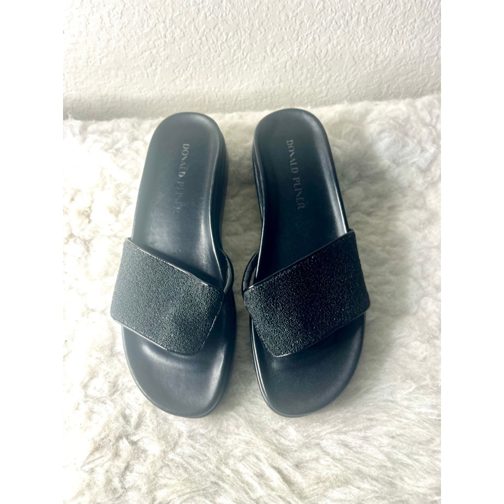Donald Pliner FiFi Slide Black Shimmer Sandals Women Size 7.5M